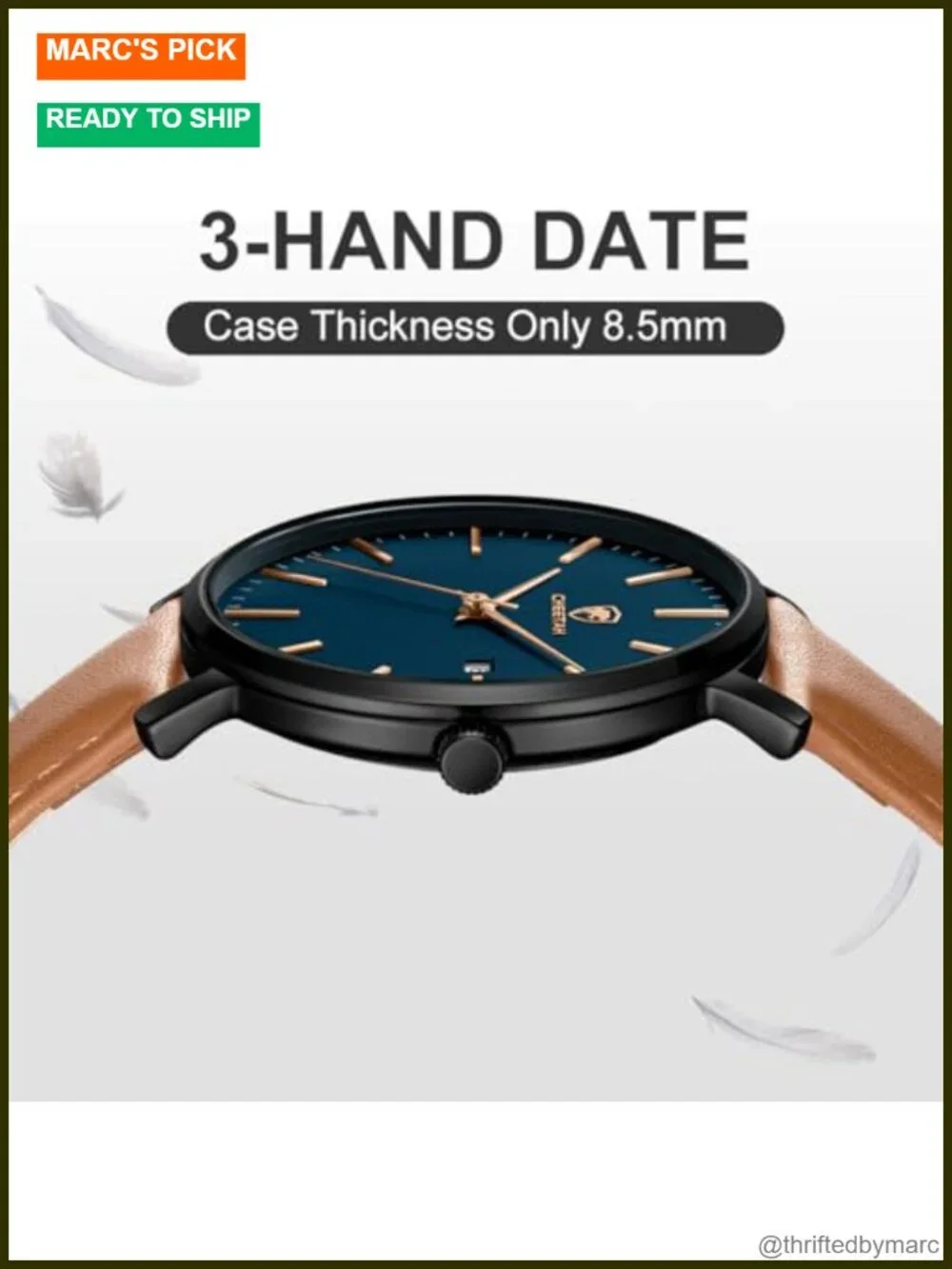 Minimalist Waterproof Quartz Wrist Watch with Leather Strap Auto Date